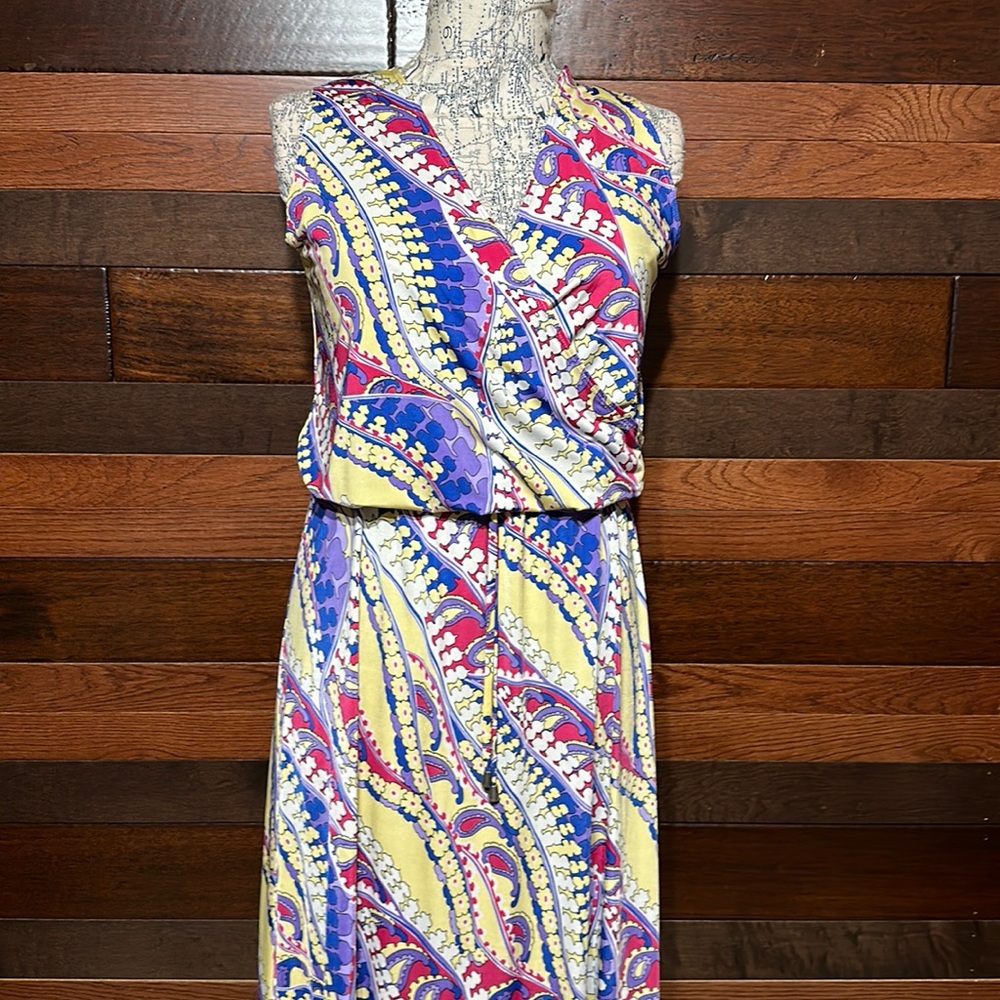 Nikki Poulos V Neck Sleeveless Multi Colored Maxi Dress